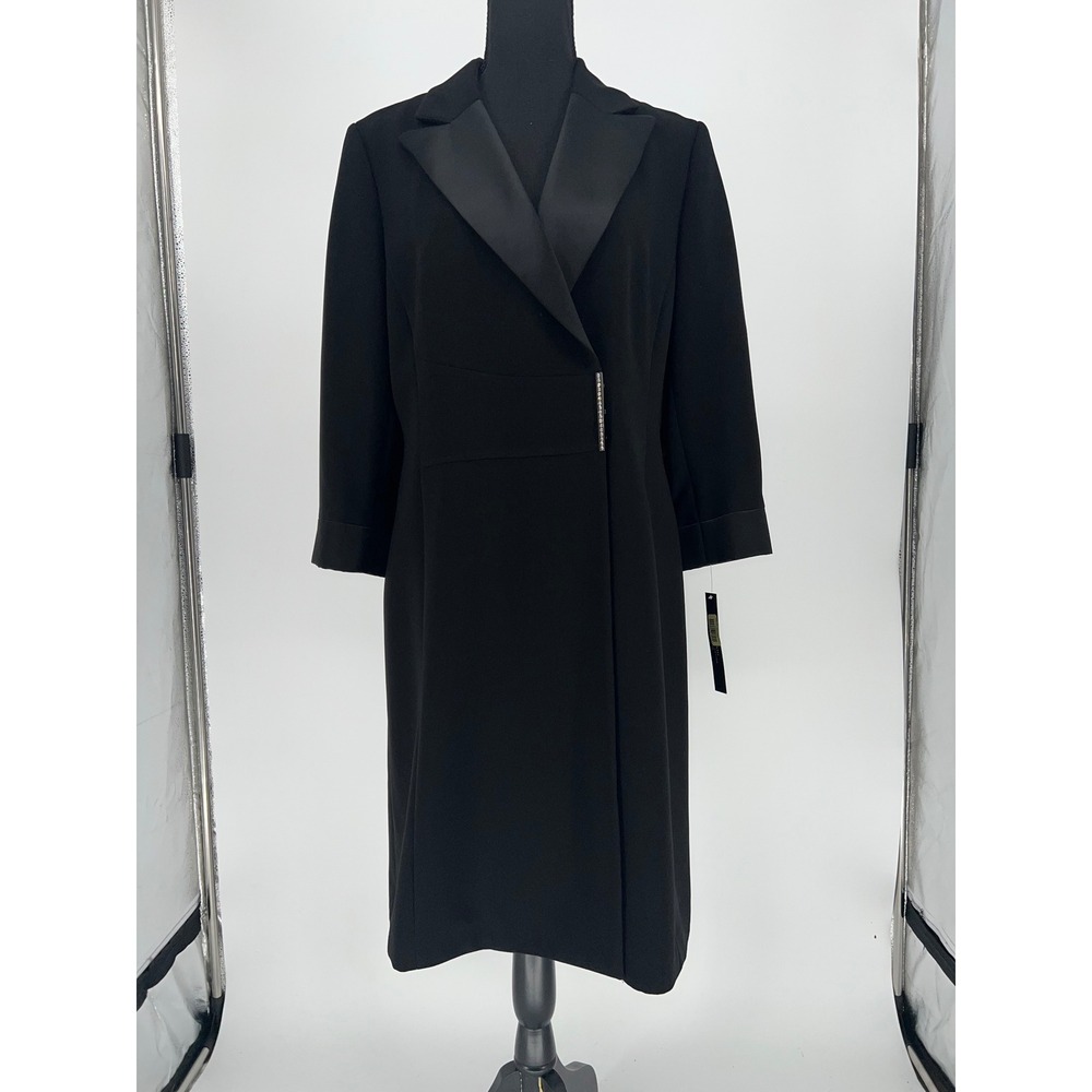 Alyssa‎ Black Tuxedo Wrap Dress Satin Lapel Rhinestone Detail 12P 8223P845